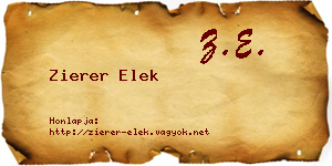Zierer Elek névjegykártya